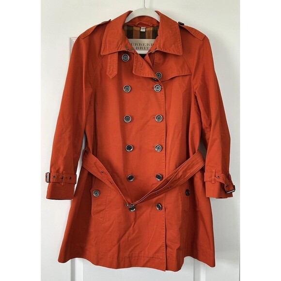 BURBERRY BRIT Womens Double Breasted Trench Coat Belted Jacket Sise US 14 Orange - Picture 1 of 16